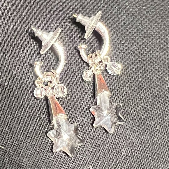 Genuine Swarovski Crystal Hoop Earrings Clear Stars Silver Y2K Dainty Cute - Picture 1 of 14